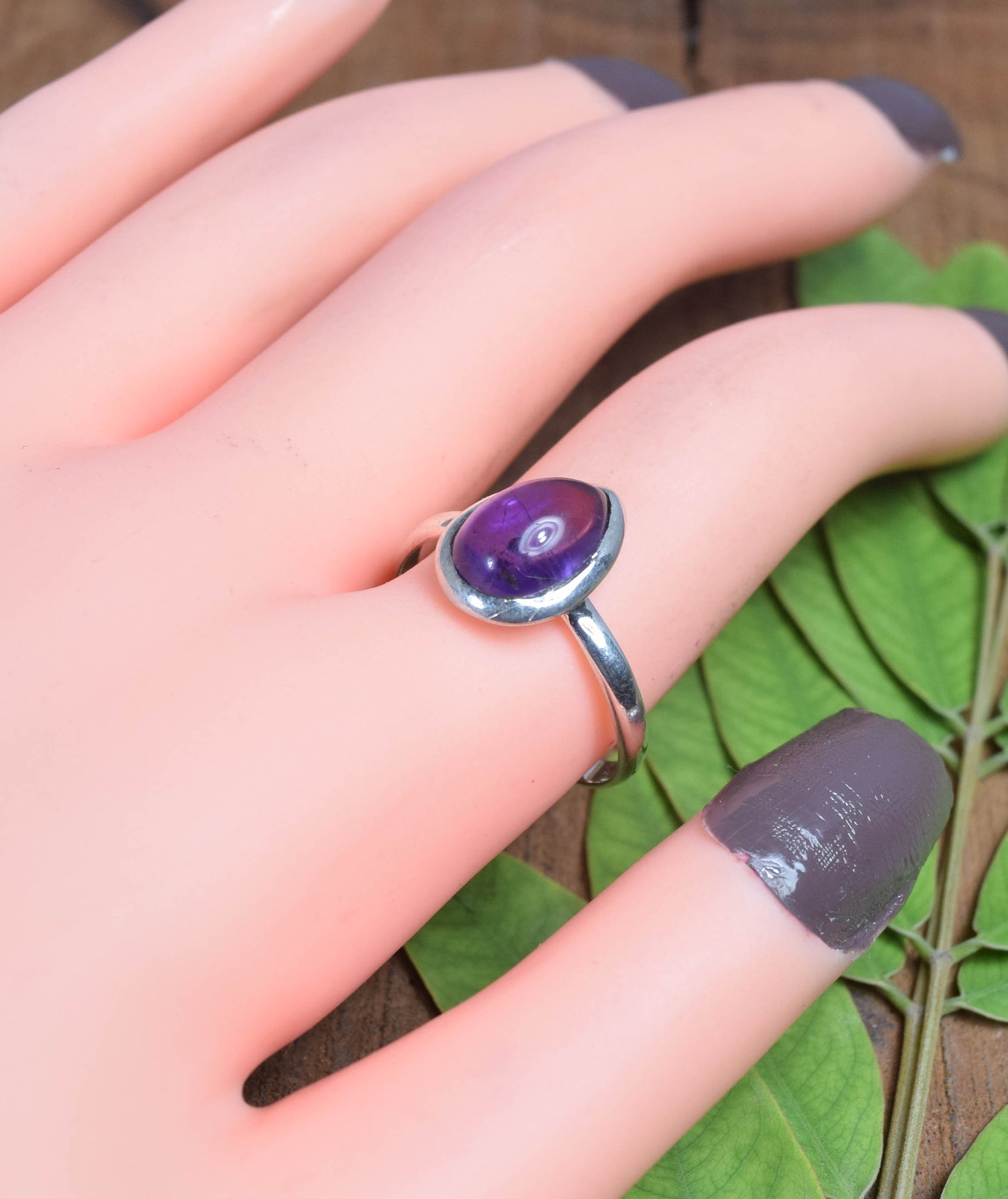 925 Solid Sterling Silver Purple Amethyst Ring- 7 us