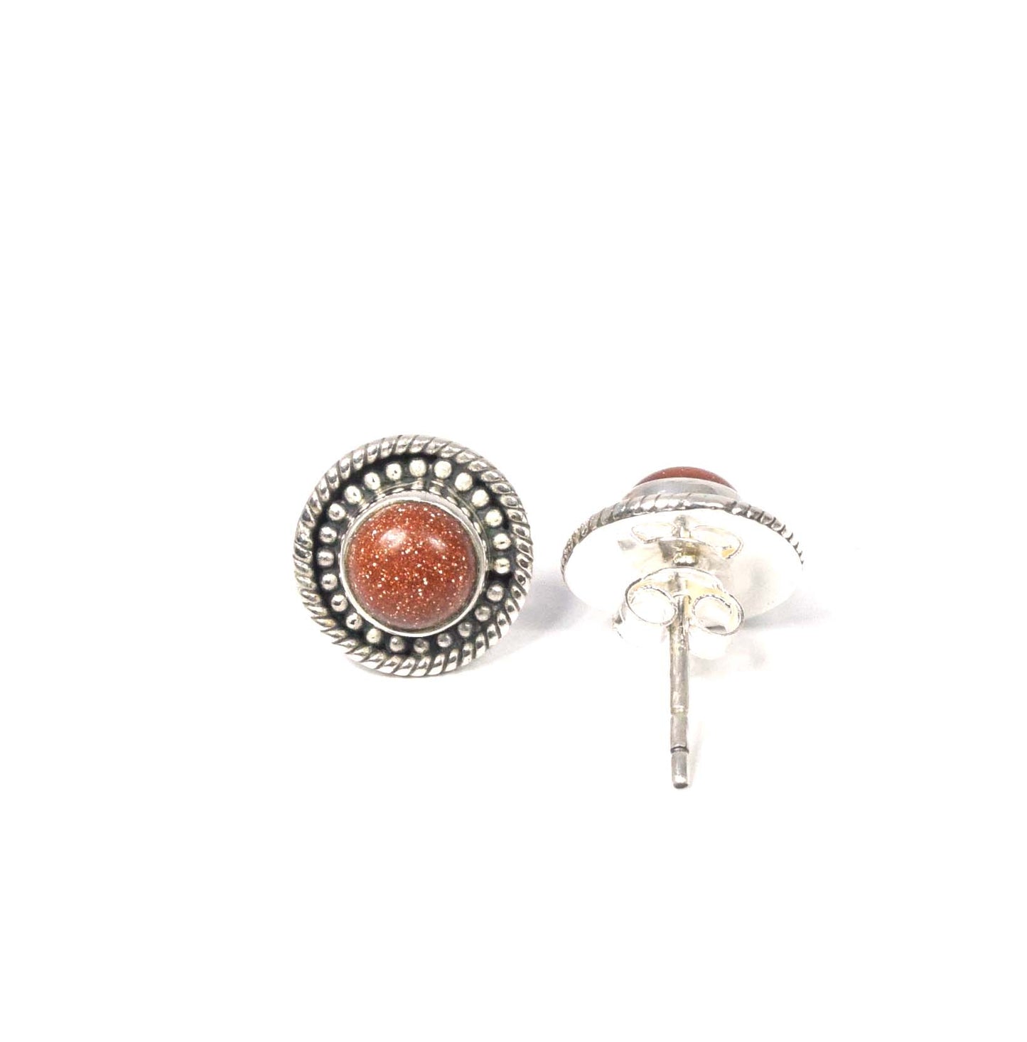 925 Solid Sterling Silver Red Sunstone Stud