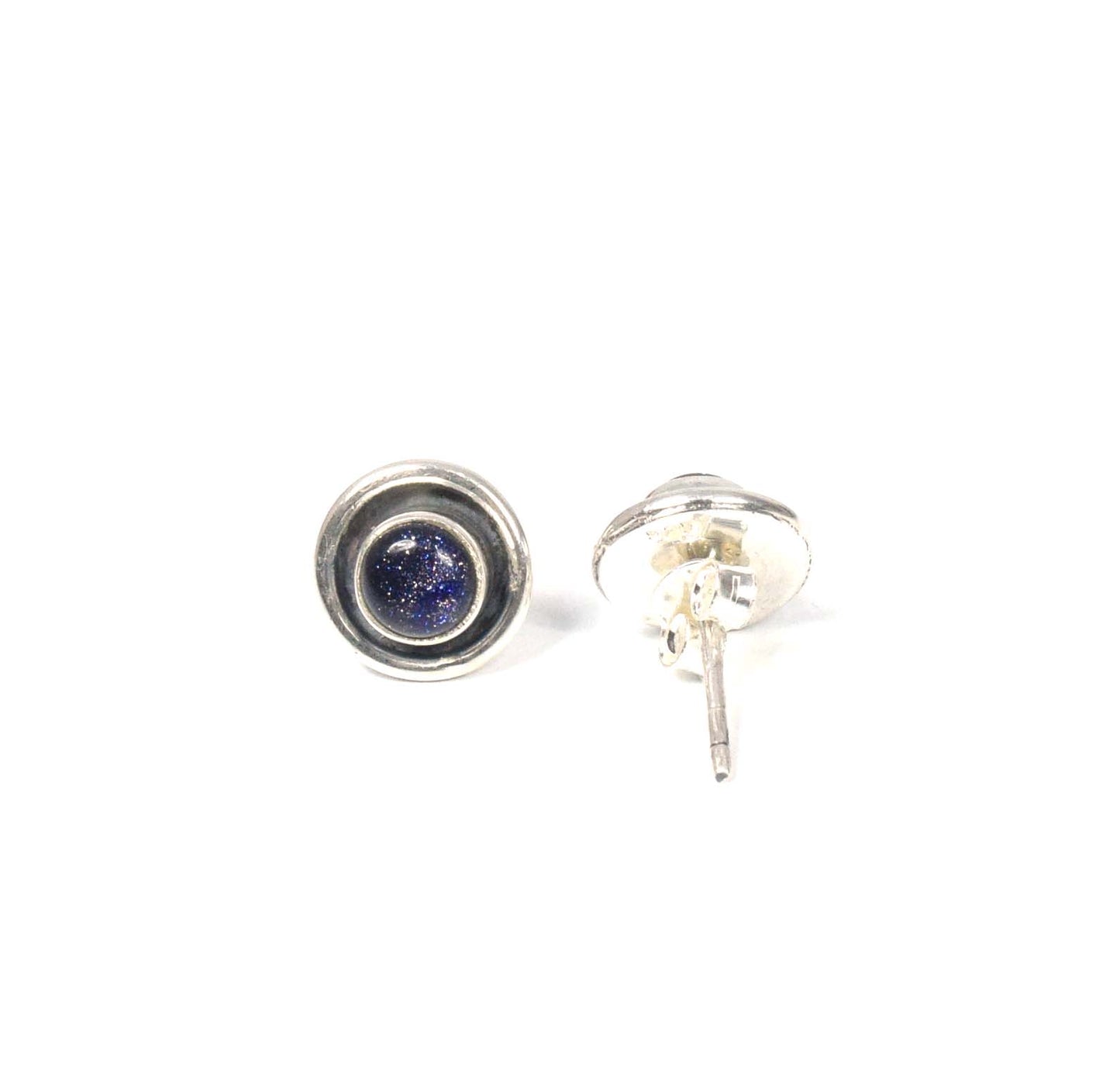 925 Solid Sterling Silver Blue Sunstone Stud
