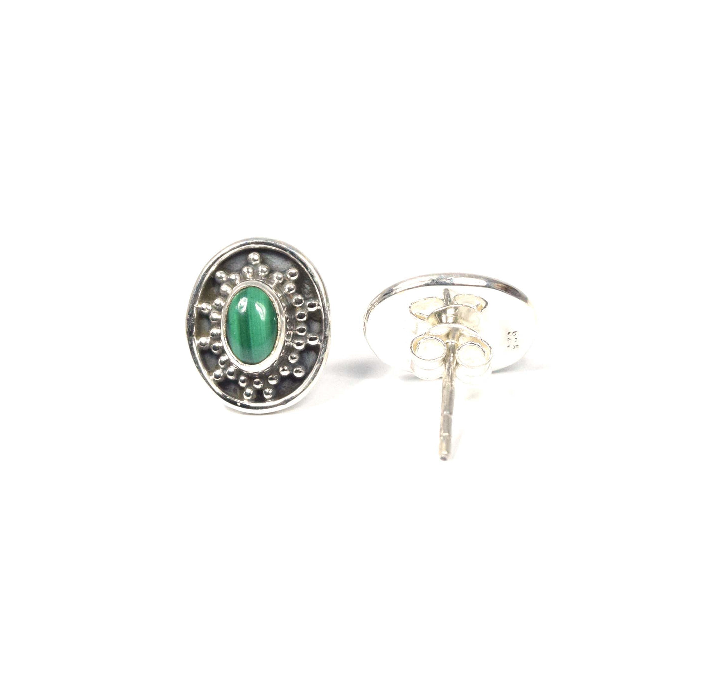 925 Solid Sterling Silver Green Malachite Stud