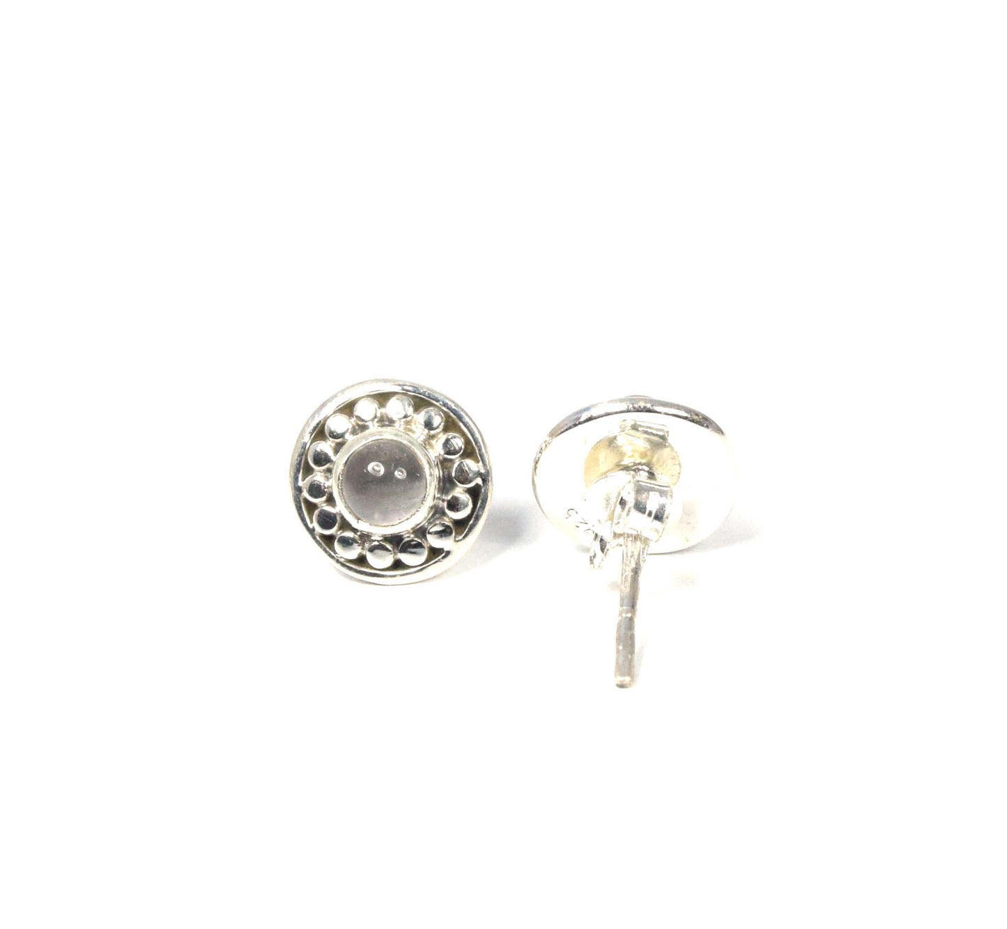 925 Solid Sterling Silver Pink Rose Quartz Stud