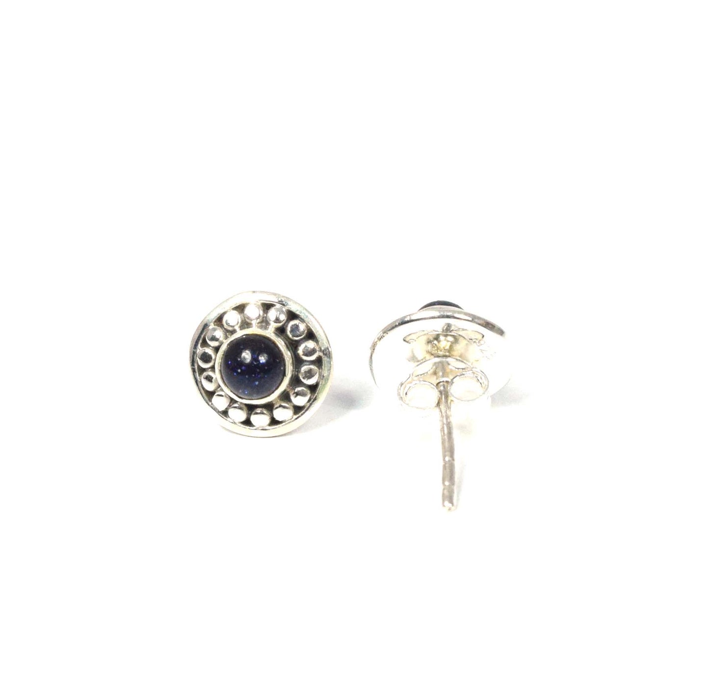 925 Solid Sterling Silver Blue Sunstone Stud