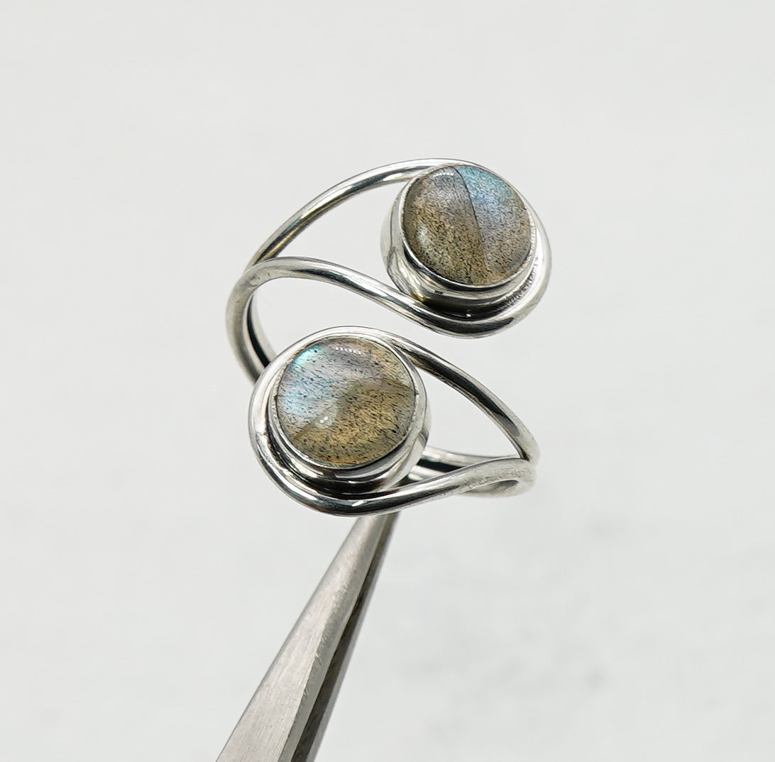 925 Solid Sterling Silver Natural Gemstone Designer 2 Stone Ring - 4.5 Grams