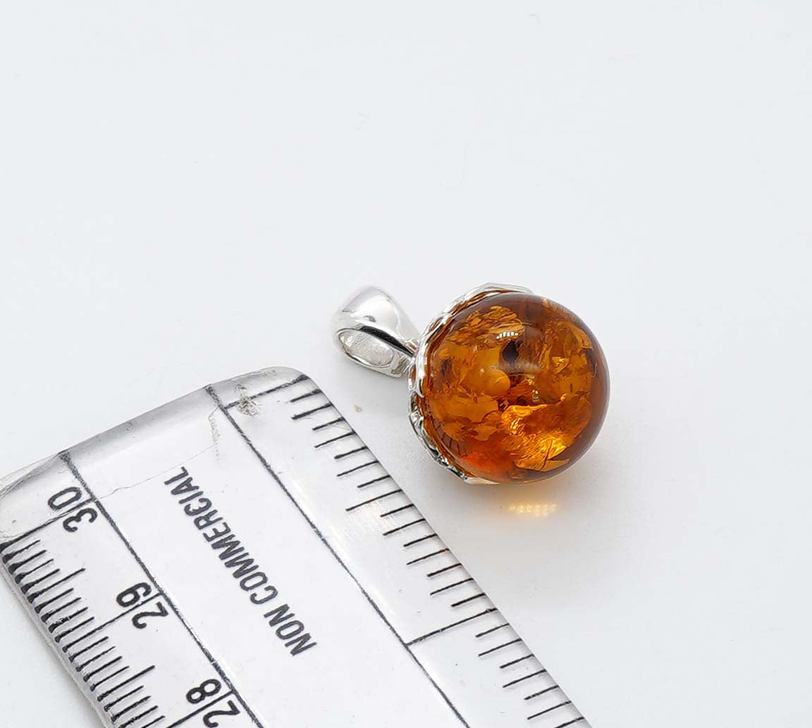 925 Solid Sterling Silver Natural Baltic Amber Pendant - 3.4 Gram