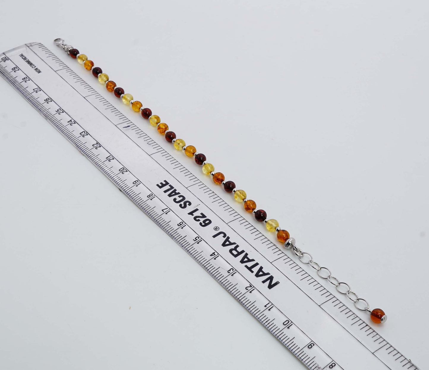 925 Solid Sterling Silver Natural Multi Baltic Amber Adjustable Beaded Bracelet - 4 Grams