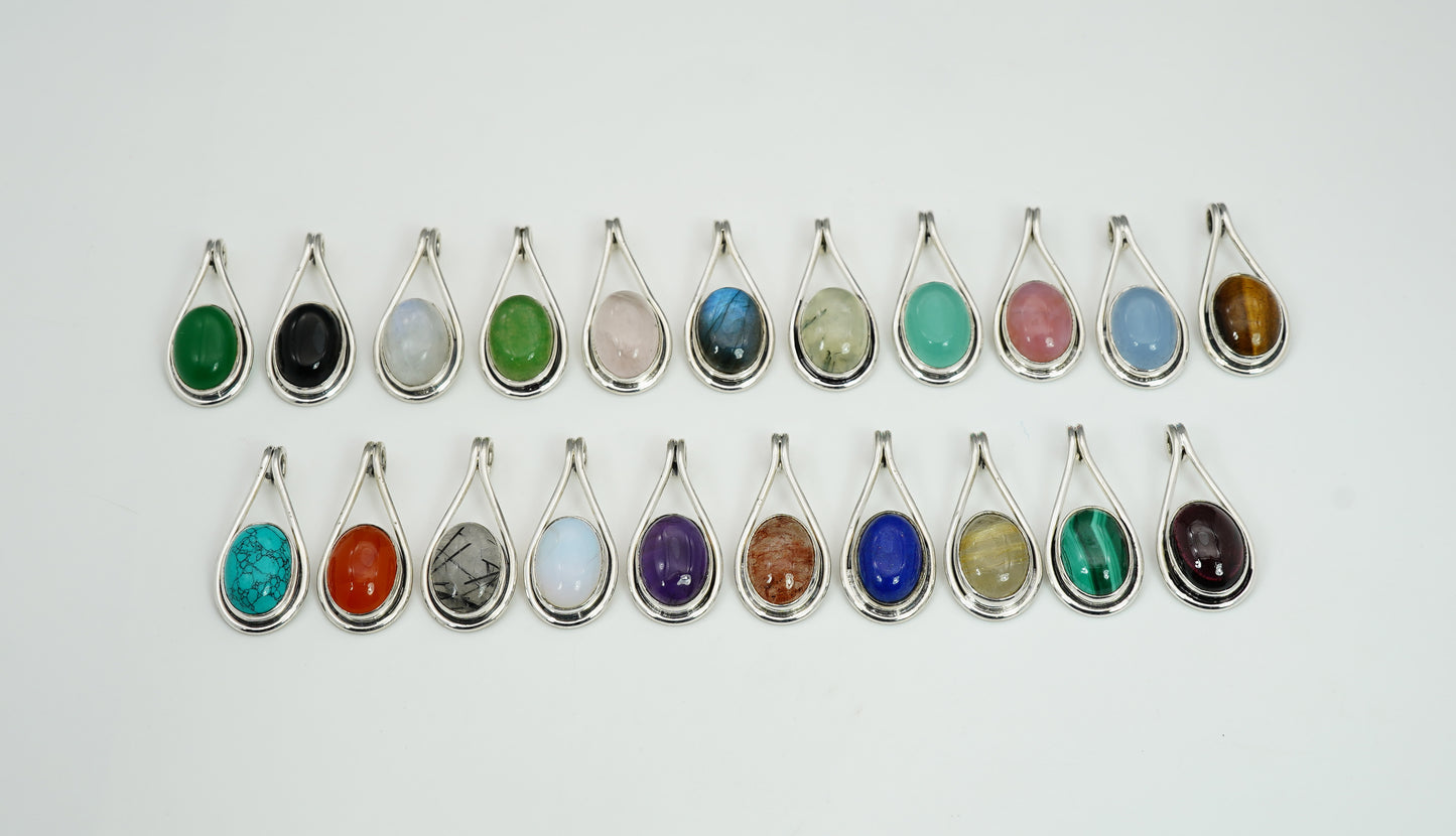925 Solid Sterling Silver Natural Gemstone Pendant
