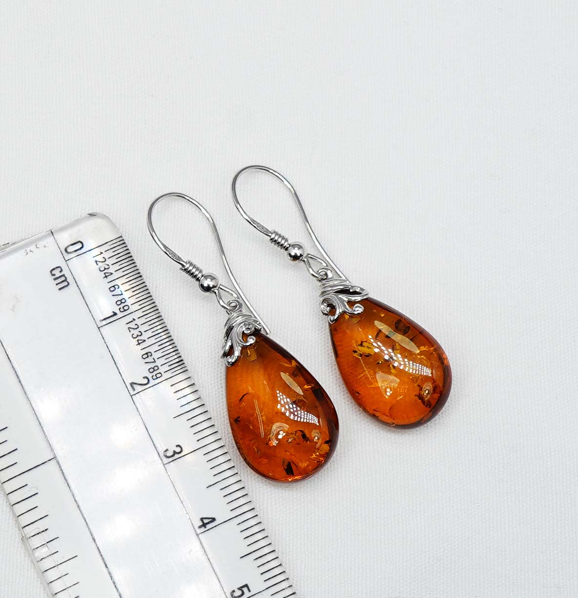 925 Solid Sterling Silver Natural Baltic Amber Hook Earring-1.7 Inches