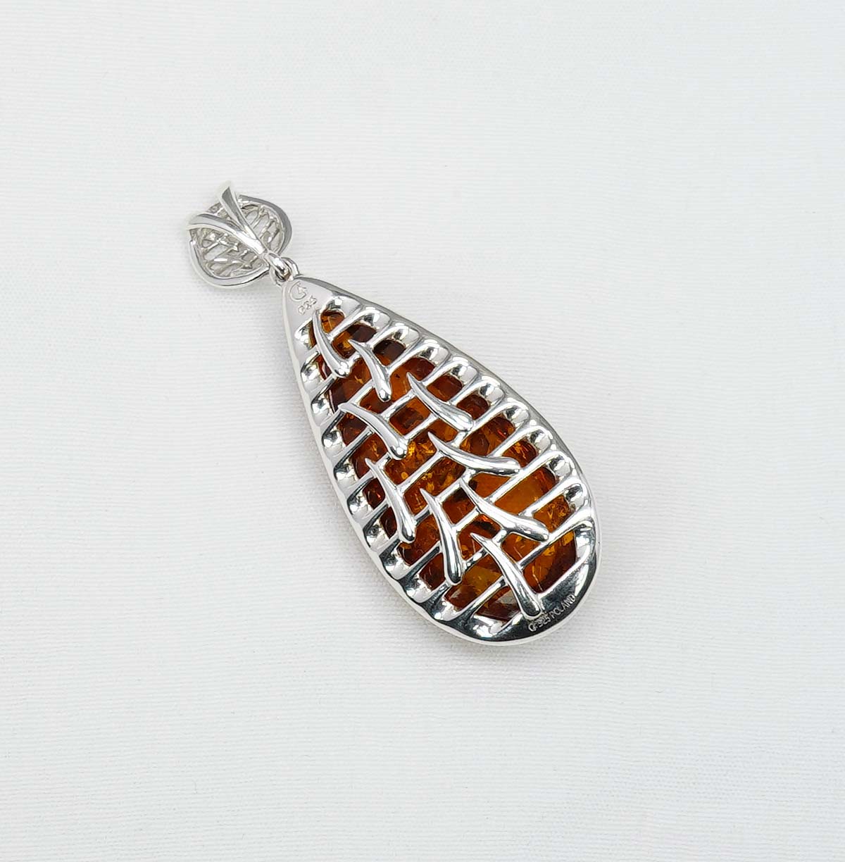 925 Solid Sterling Silver Natural Baltic Amber Chain Pendant-20.4 Inches