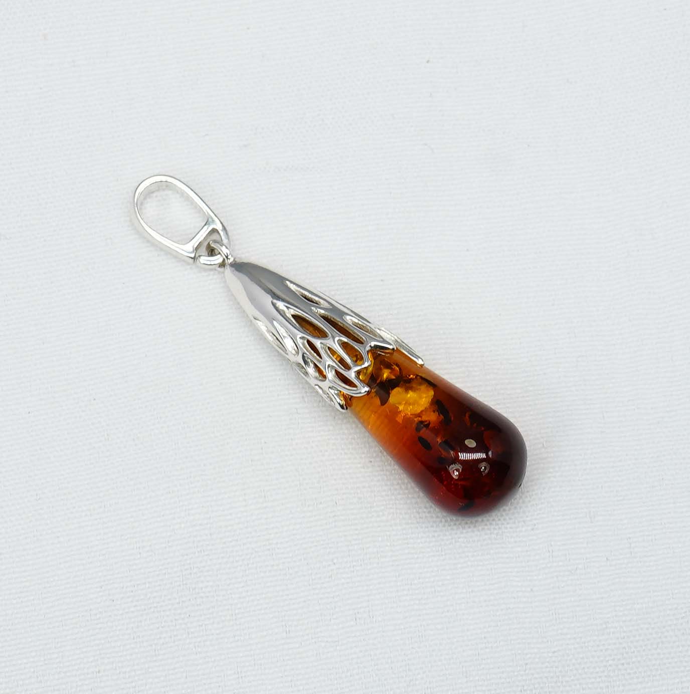 925 Solid Sterling Silver Natural Baltic Amber Chain Pendant-19.8 Inches