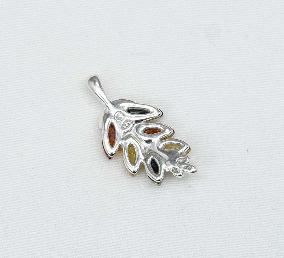925 Solid Sterling Silver Natural Baltic Amber Leaf Chain Pendant- 20 Inches