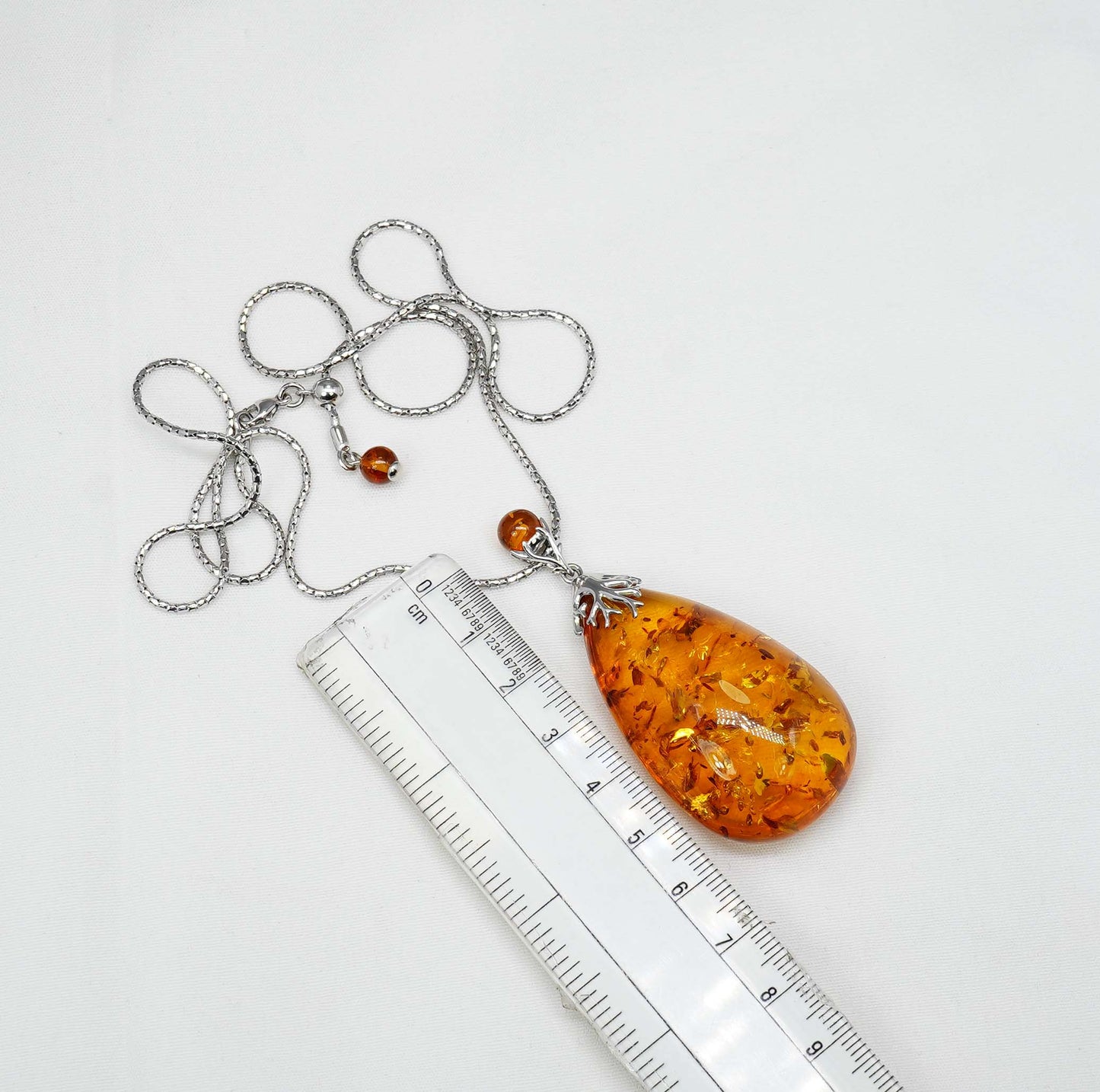 925 Solid Sterling Silver Natural Baltic Amber Chain Pendant- 26 Inches