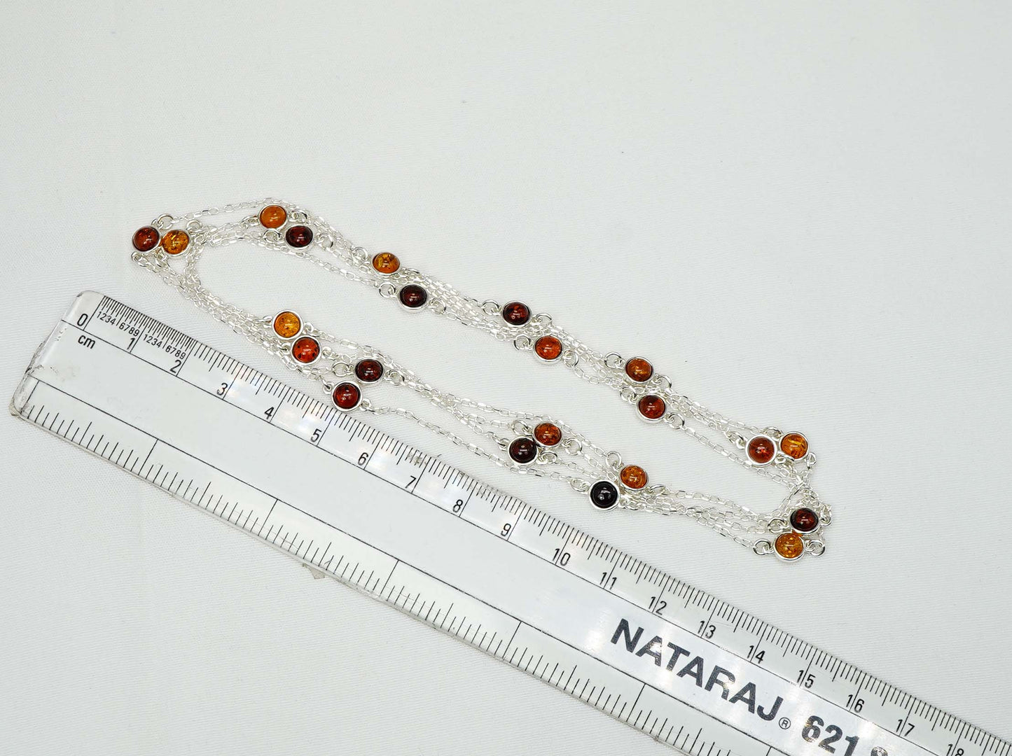 925 Solid Sterling Silver Natural Multi Baltic Amber Necklace - 47 Inches