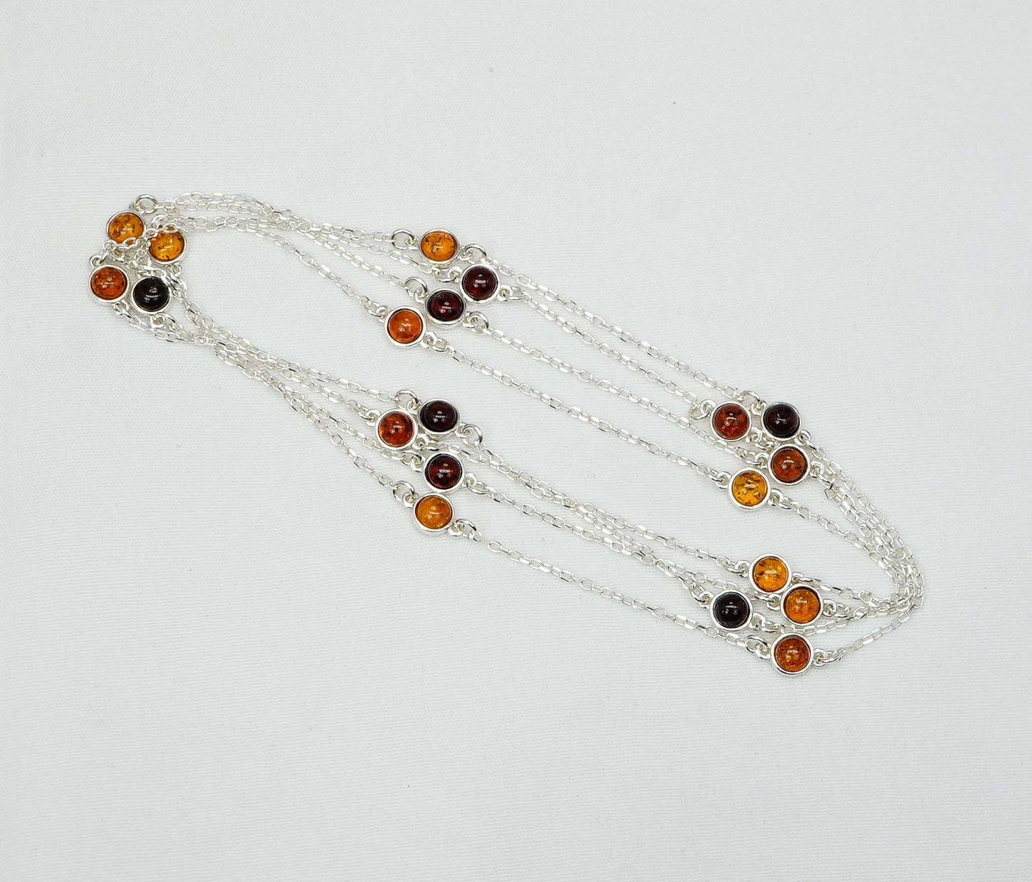 925 Solid Sterling Silver Natural Multi Baltic Amber Necklace - 42 Inches