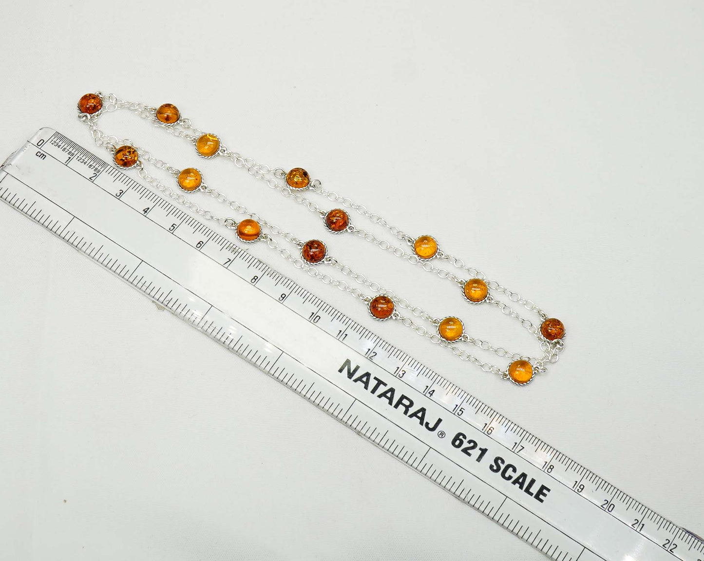 925 Solid Sterling Silver Natural Baltic Amber Necklace - 28 Inches