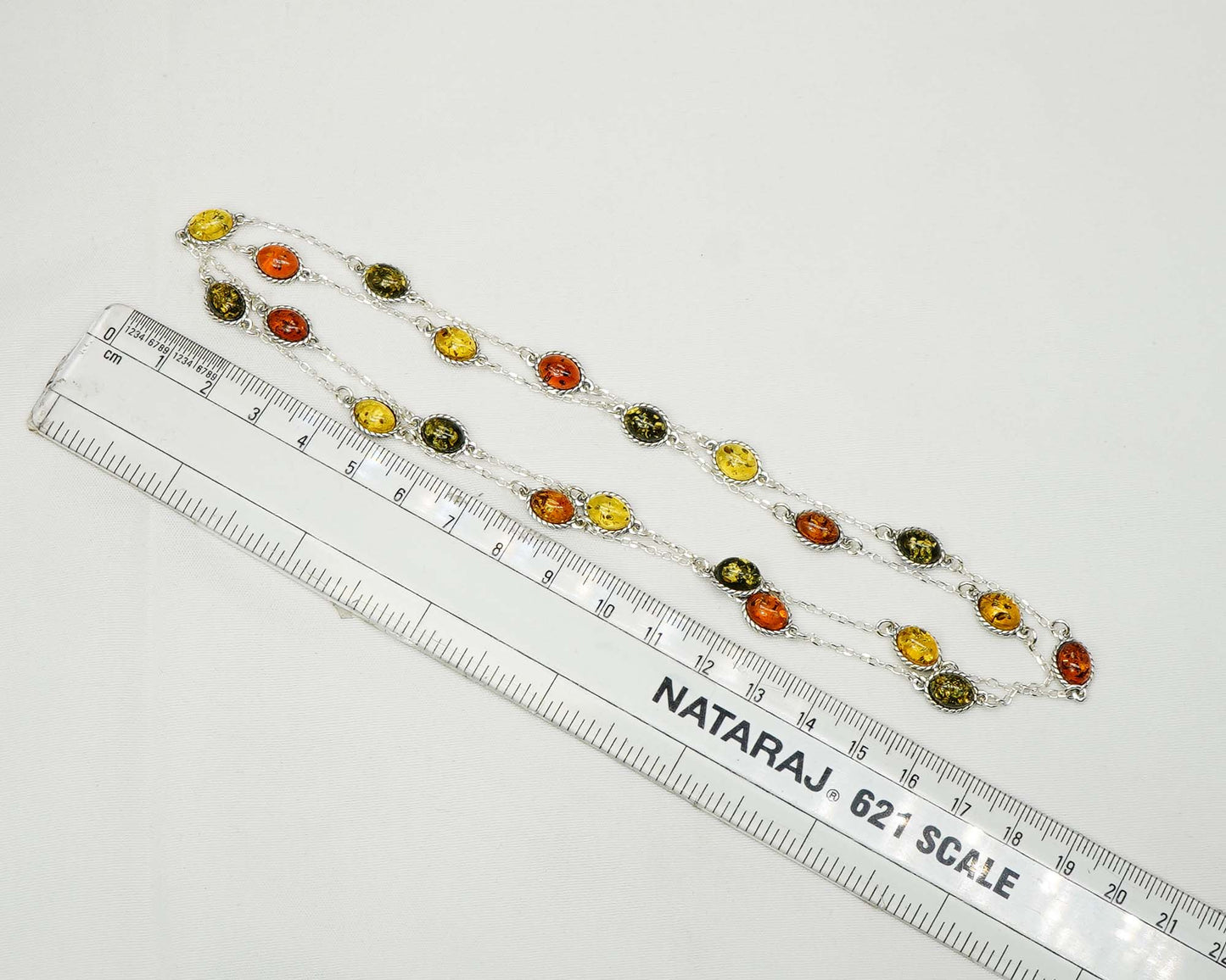 925 Solid Sterling Silver Natural Multi Baltic Amber Necklace - 30 Inches