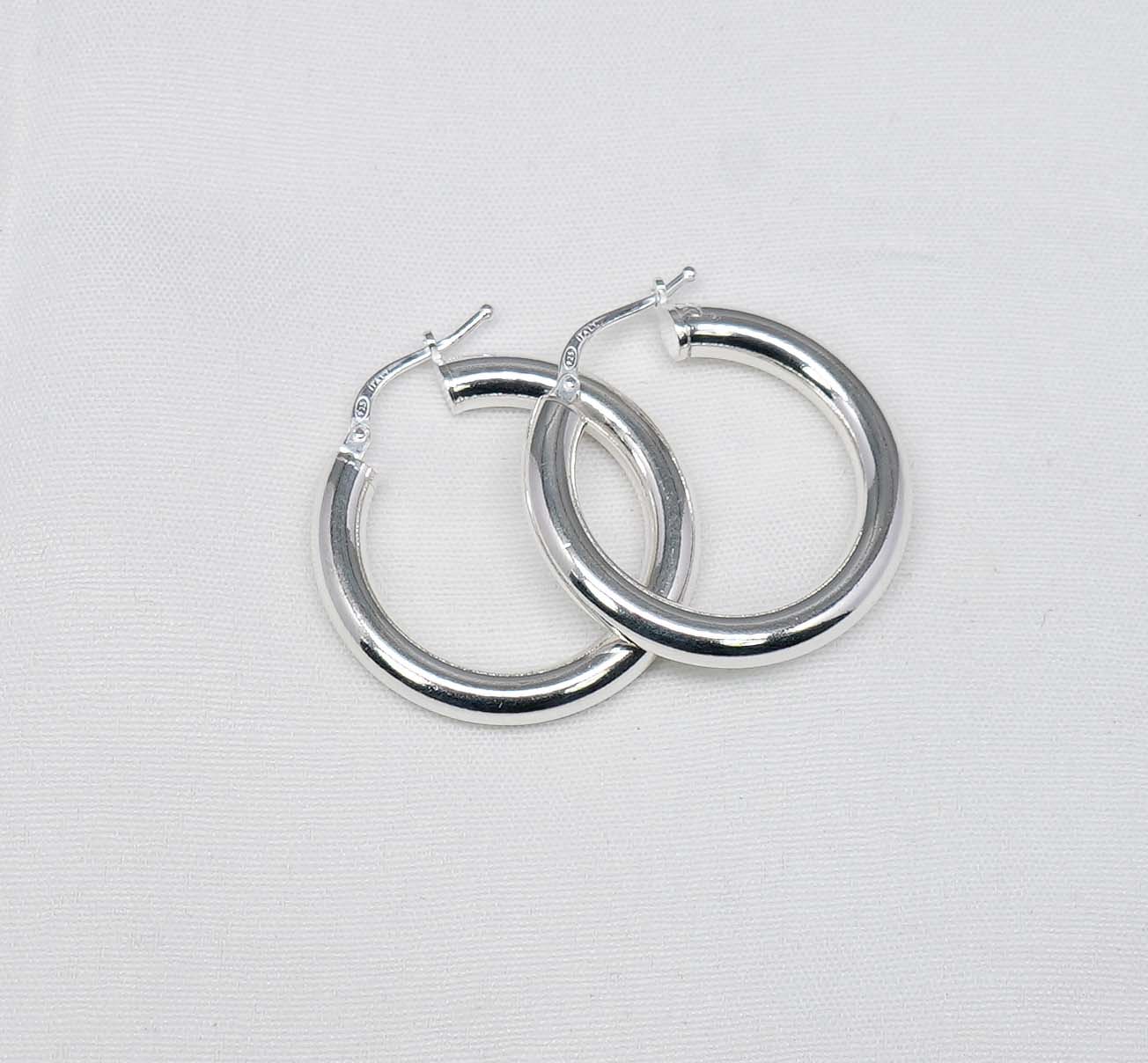 925 Solid Sterling Silver Plain Hoop Earring-1.2 Inch
