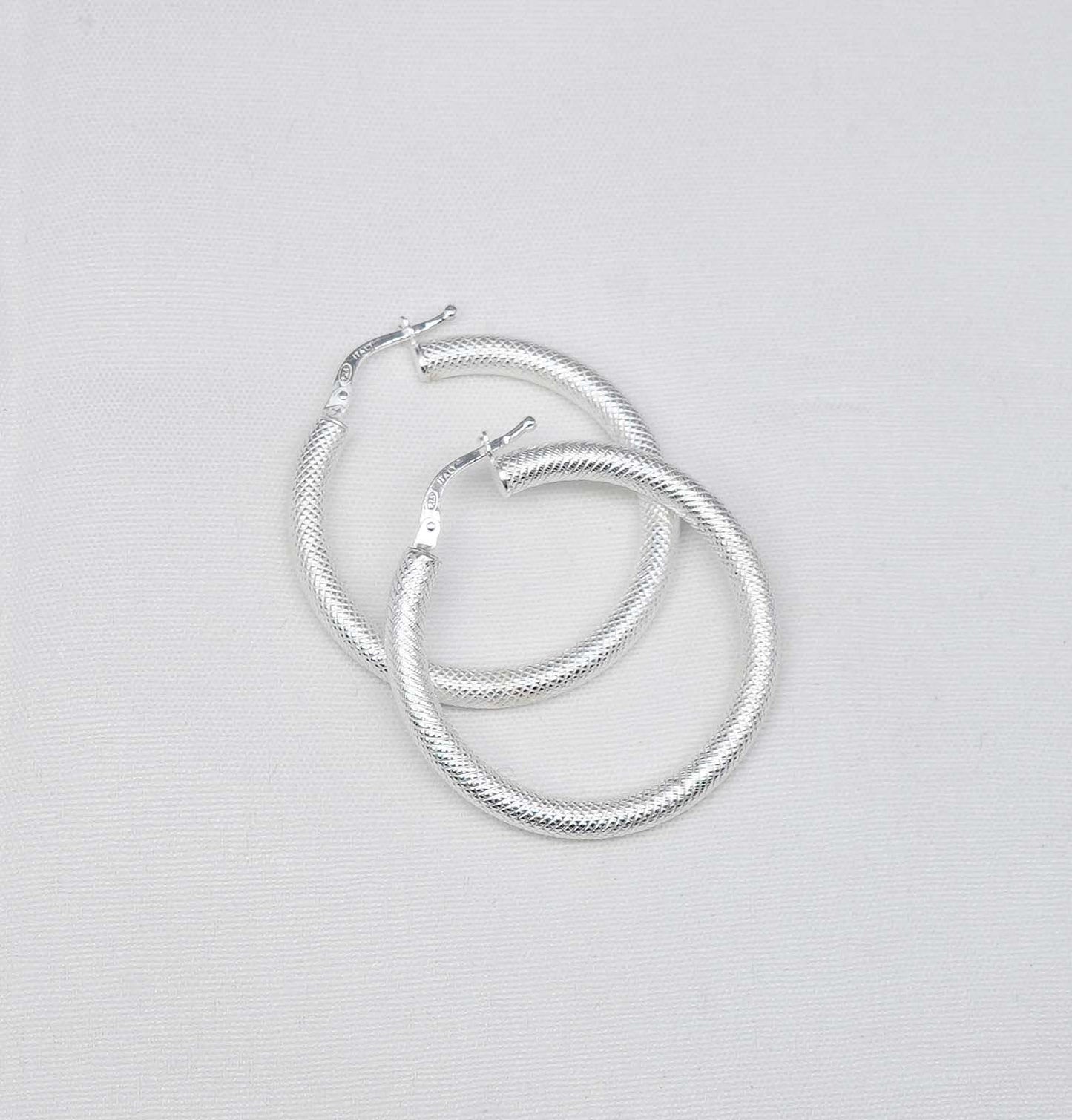 925 Solid Sterling Silver Plain Hoop Earring-1.3 Inch