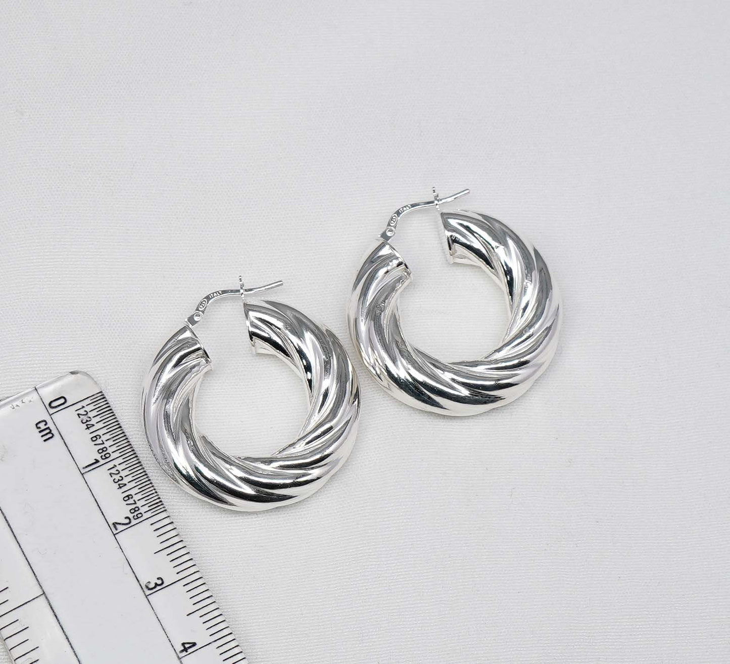 925 Solid Sterling Silver Plain Hoop Earring-1.3 Inch