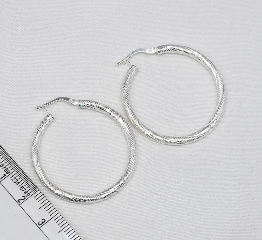 925 Solid Sterling Silver Plain Hoop Earring-1.6 Inch