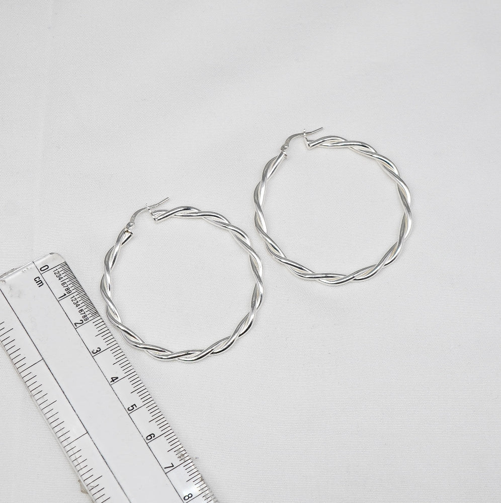 925 Solid Sterling Silver Plain Hoop Earring-1.9 Inch