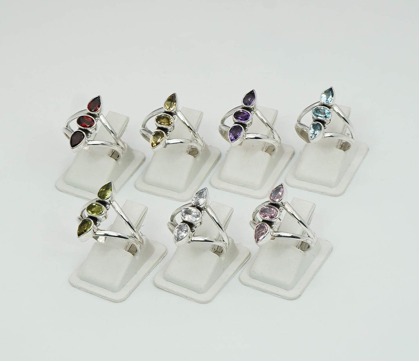 925 Sterling Silver faceted Gemstone Desinger Handmade Ring 3 Stone Ring