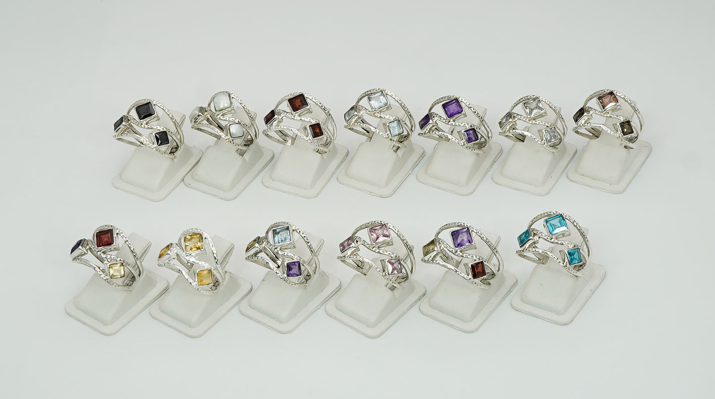 925 Sterling Silver Real Multi Cut Citrine, Amethyst Ring 3 Stone Ring