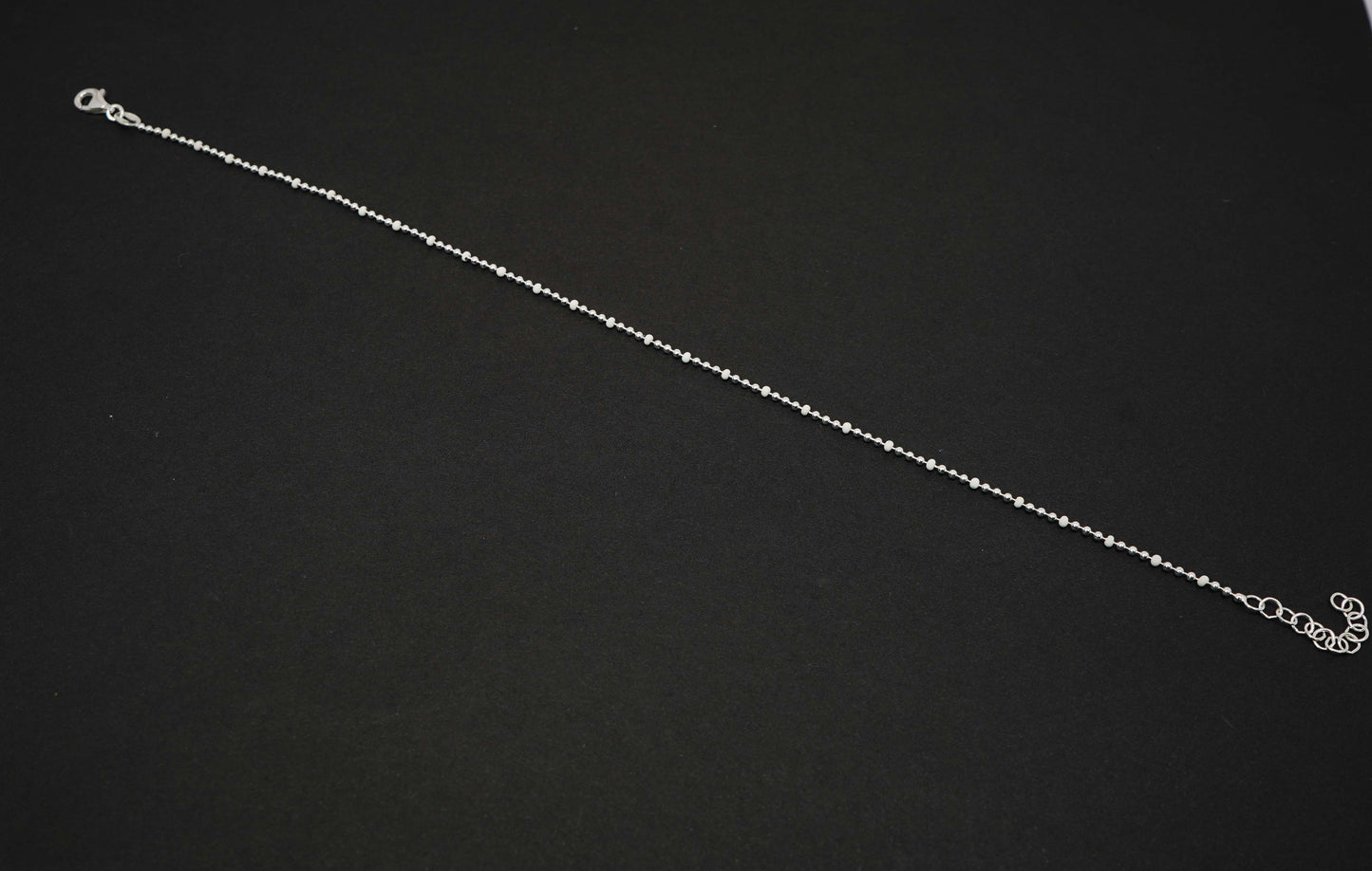 925 Solid Sterling Silver Plain Heart Style Anklet-10.2 Inch