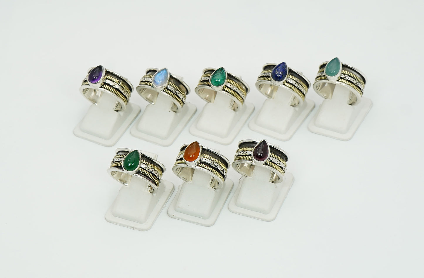 925 Solid Sterling Silver Spinner Natural Gemstone Designer Ring