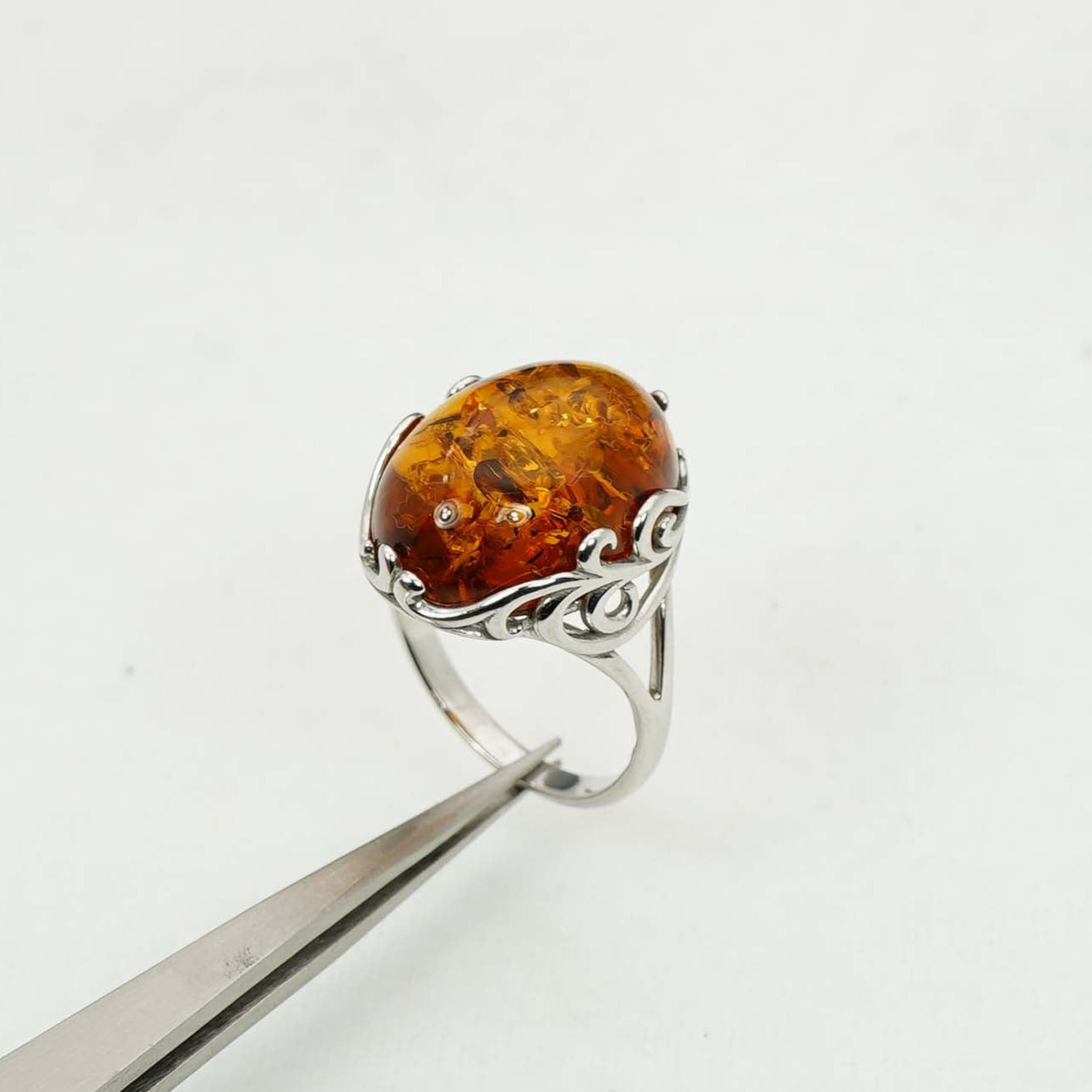 925 Solid Sterling Silver Natural Baltic Amber Ring-5 Grams