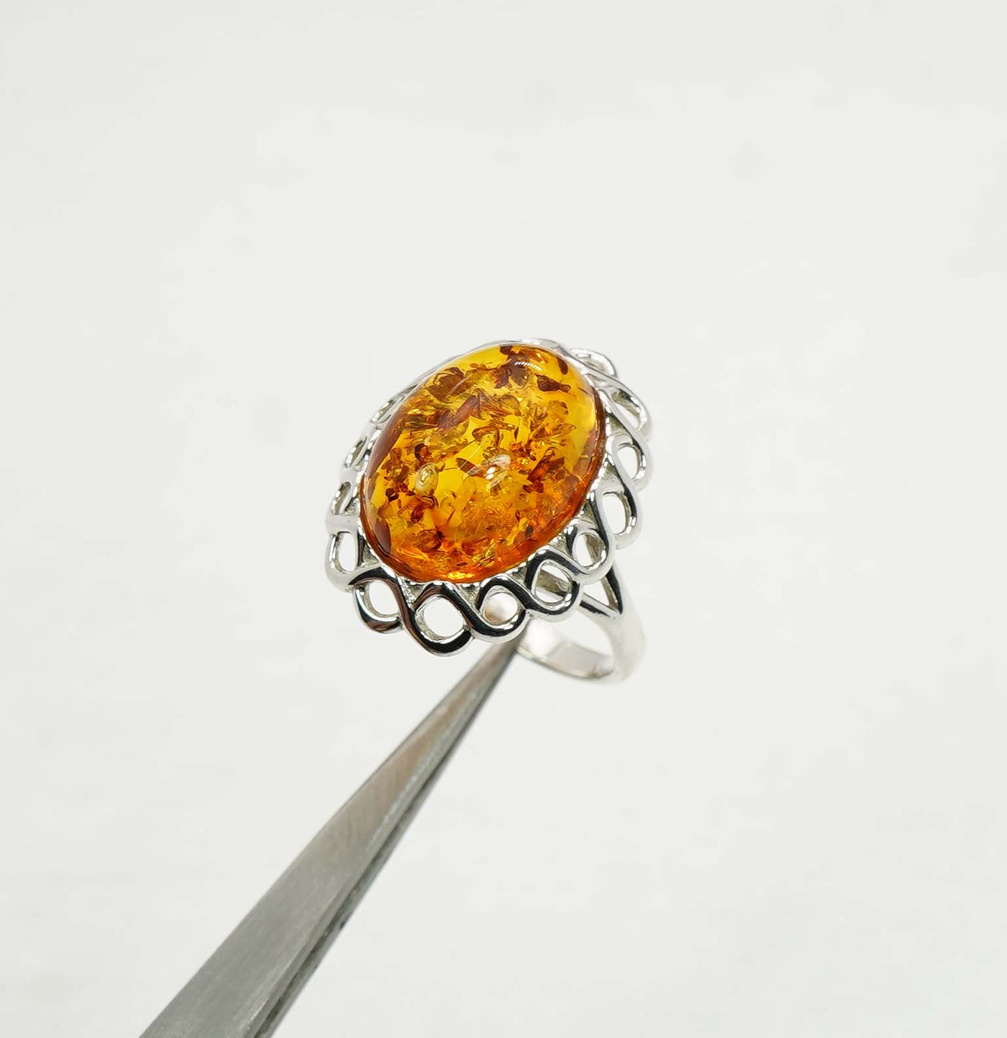 925 Solid Sterling Silver Natural Baltic Amber Ring - 4.2 Grams