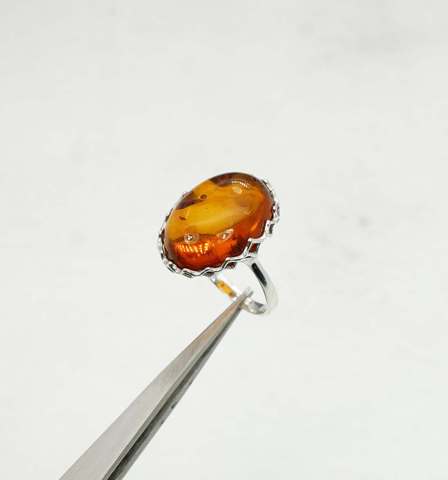 925 Solid Sterling Silver Natural Baltic Amber Ring - 3.6 Grams
