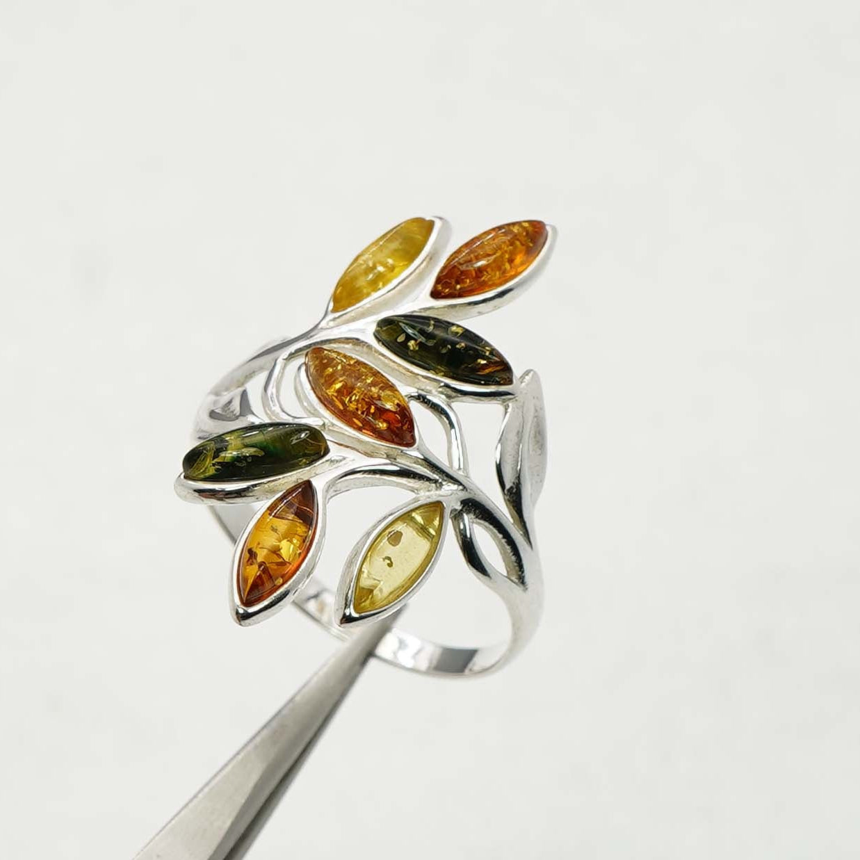 925 Solid Sterling Silver Natural Multi Baltic Amber Ring - 4.1 Grams