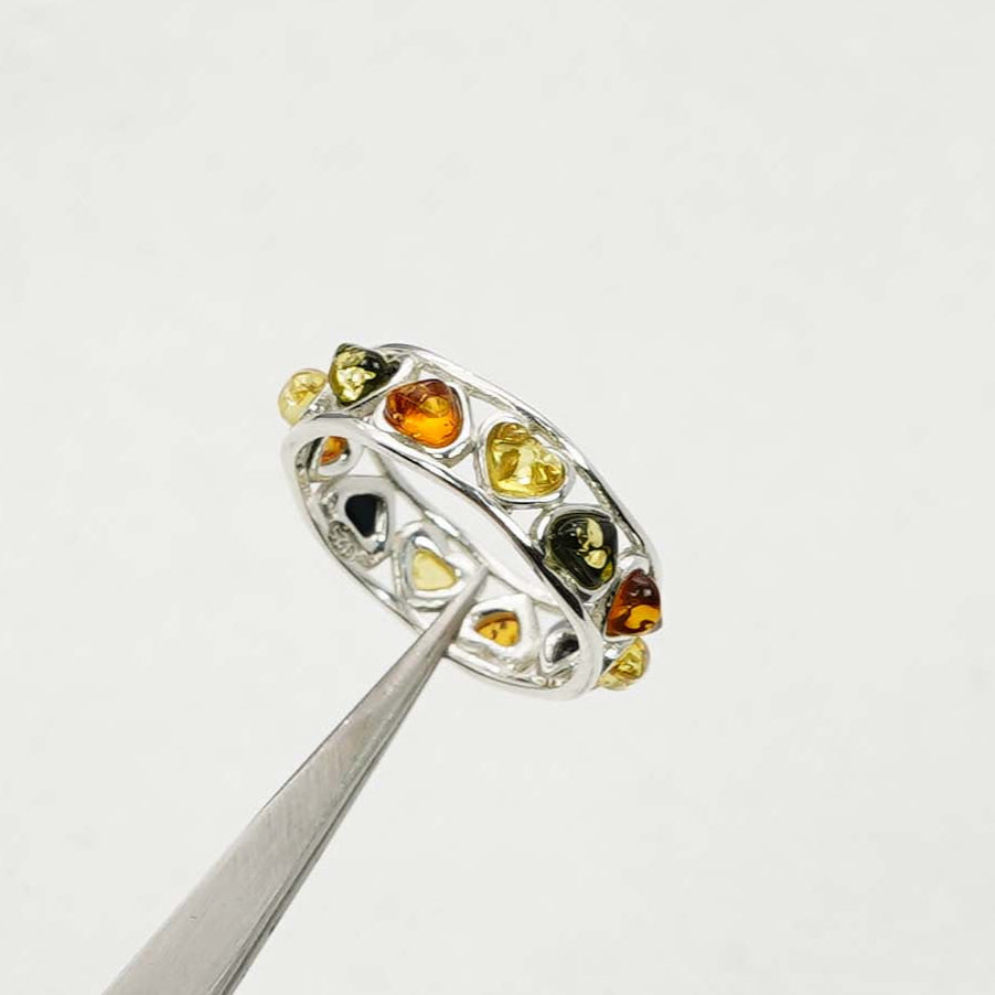 925 Solid Sterling Silver Natural Baltic Amber Ring- 2.9 Grams