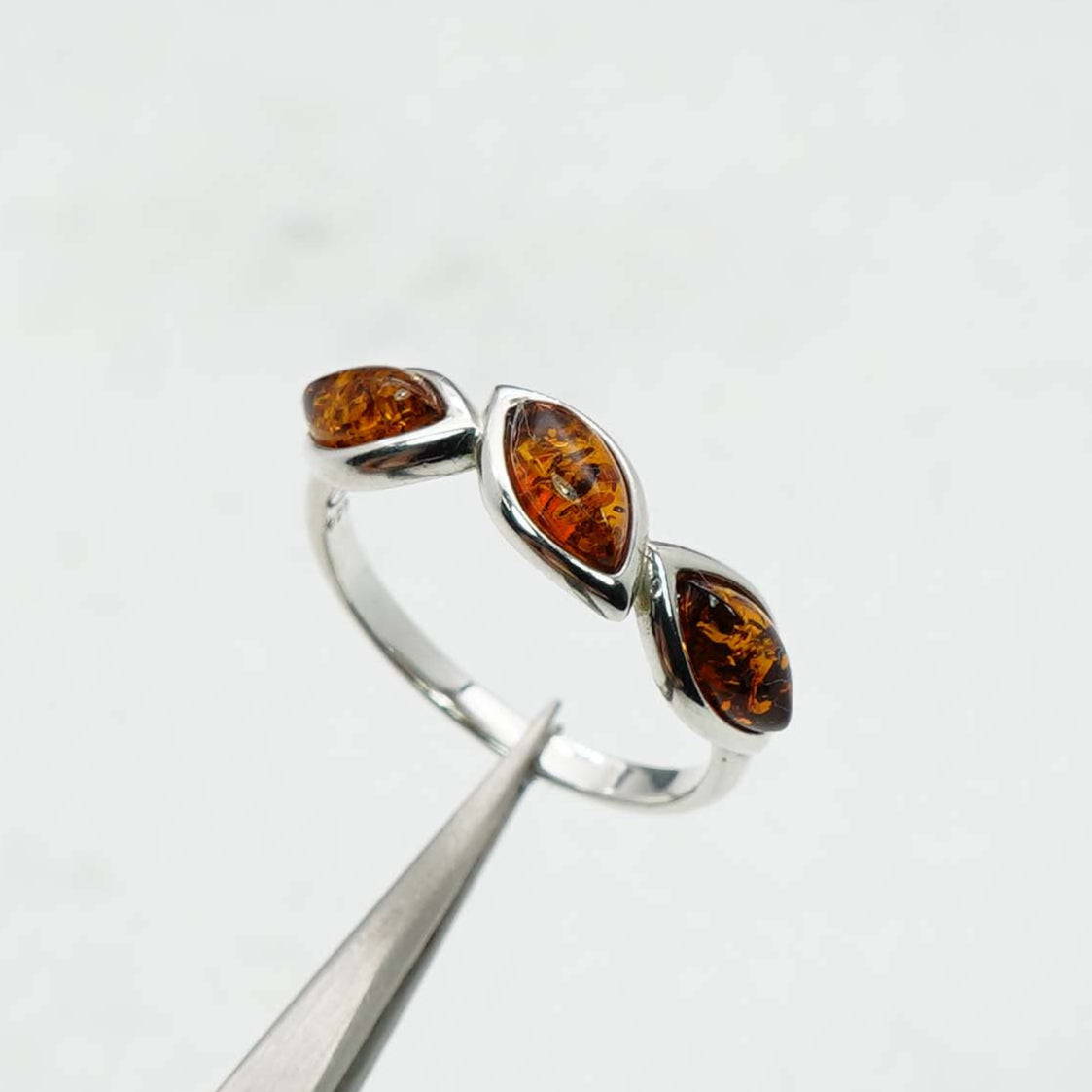 925 Solid Sterling Silver Natural Baltic Amber Ring- 2.6 Grams