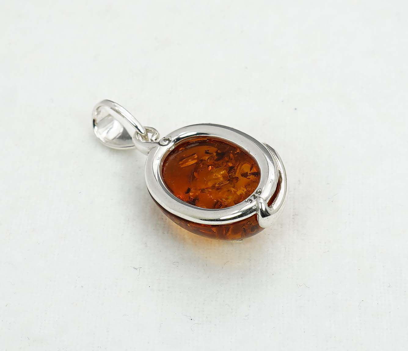 925 Solid Sterling Silver Natural Baltic Amber Pendant - 6.9 Gram