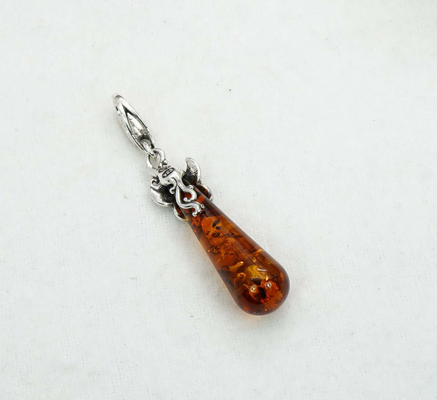 925 Solid Sterling Silver Natural Baltic Amber Pendant - 4.6 Gram
