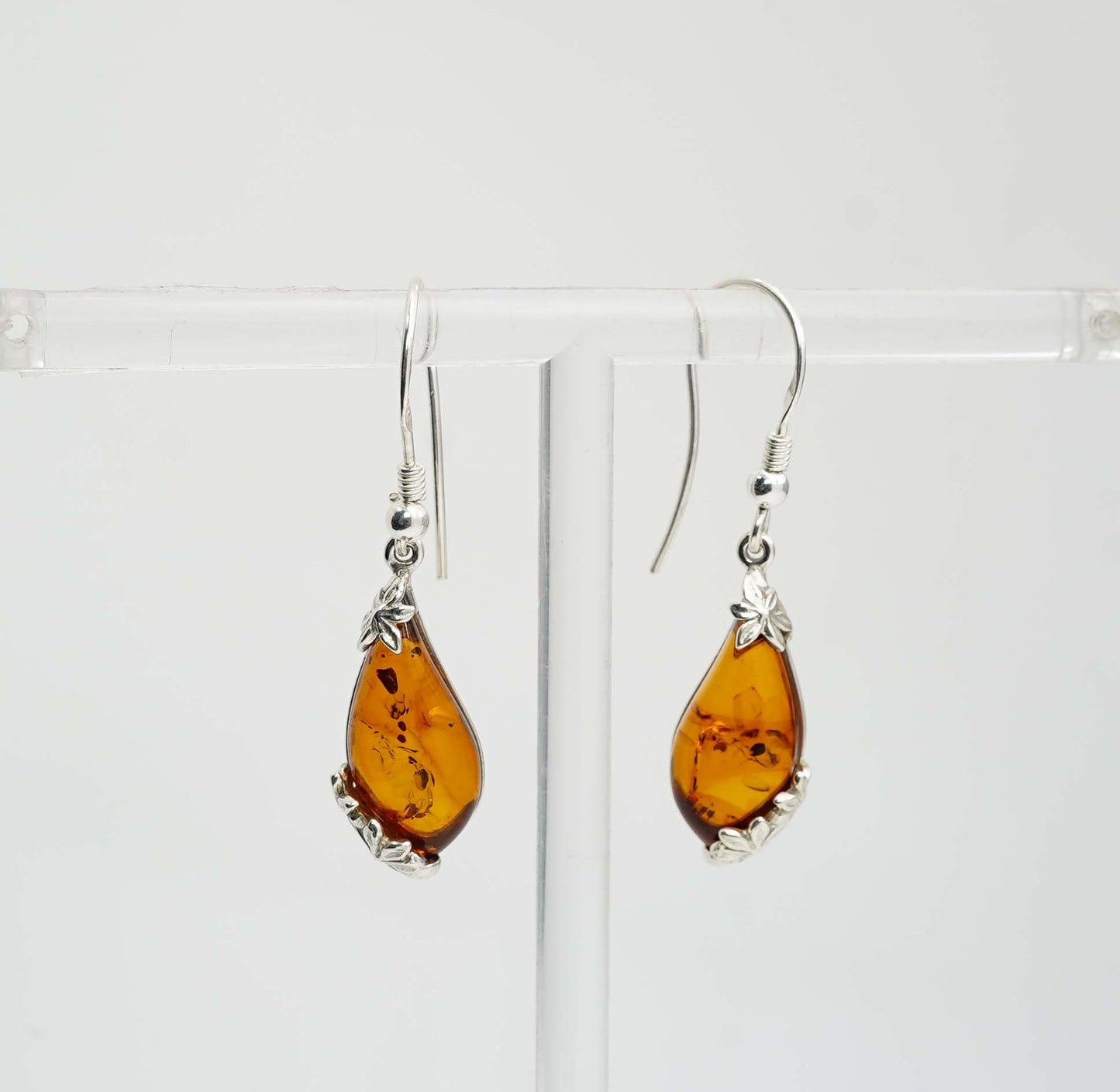925 Solid Sterling Silver Natural Baltic Amber Hook Earring - 3.3 Grams