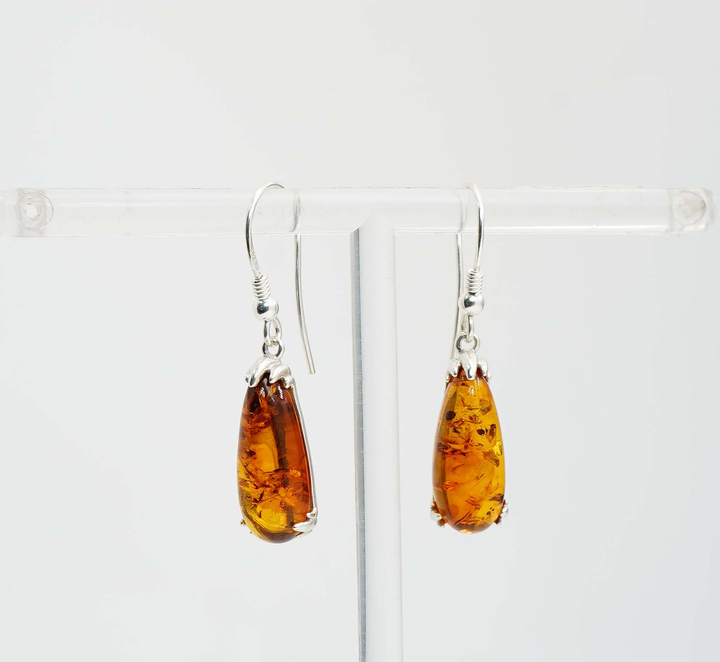 925 Solid Sterling Silver Natural Baltic Amber Hook Earring - 3.6 Grams