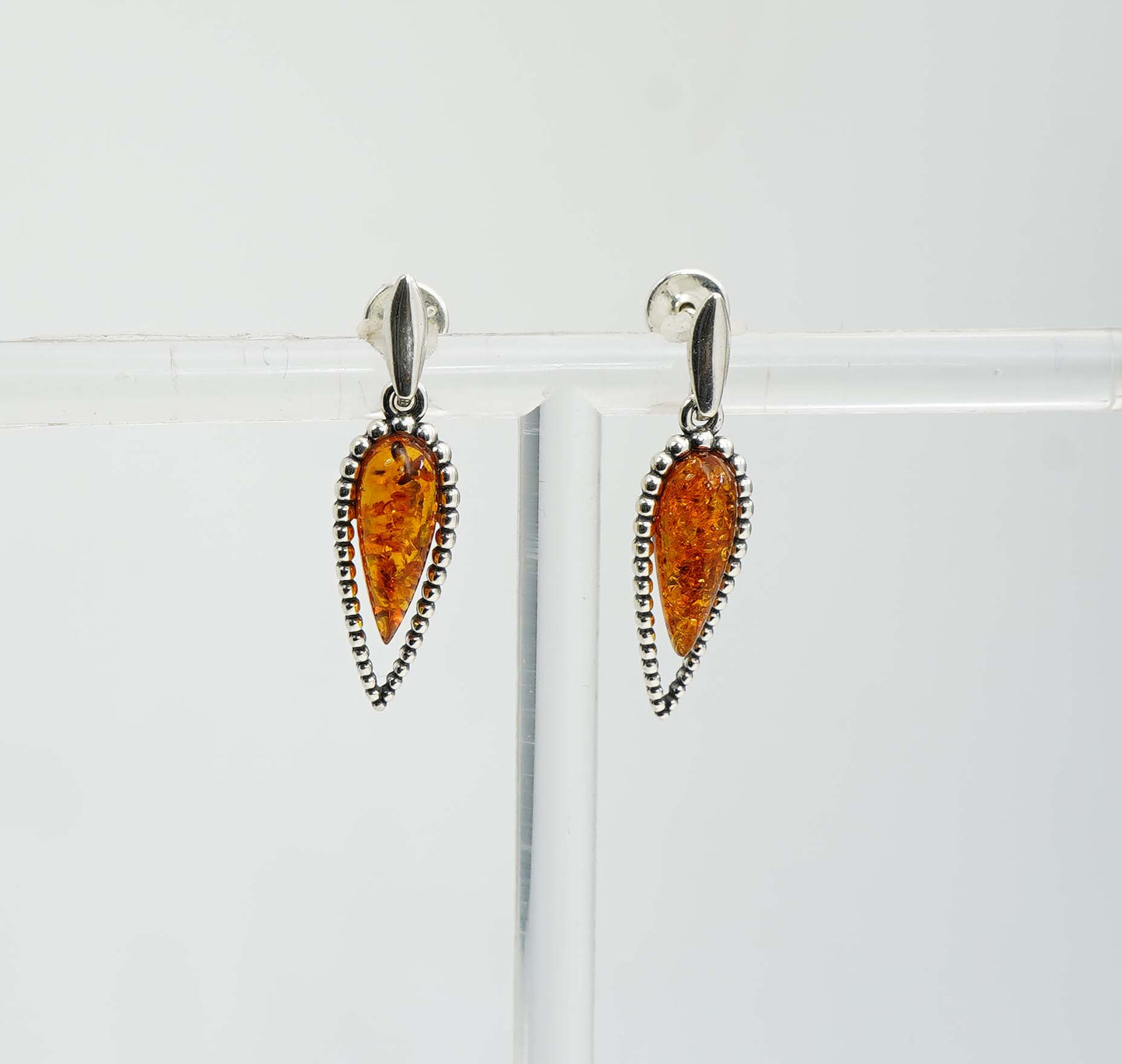 925 Solid Sterling Silver Natural Baltic Amber Hook Earring - 2.6 Grams