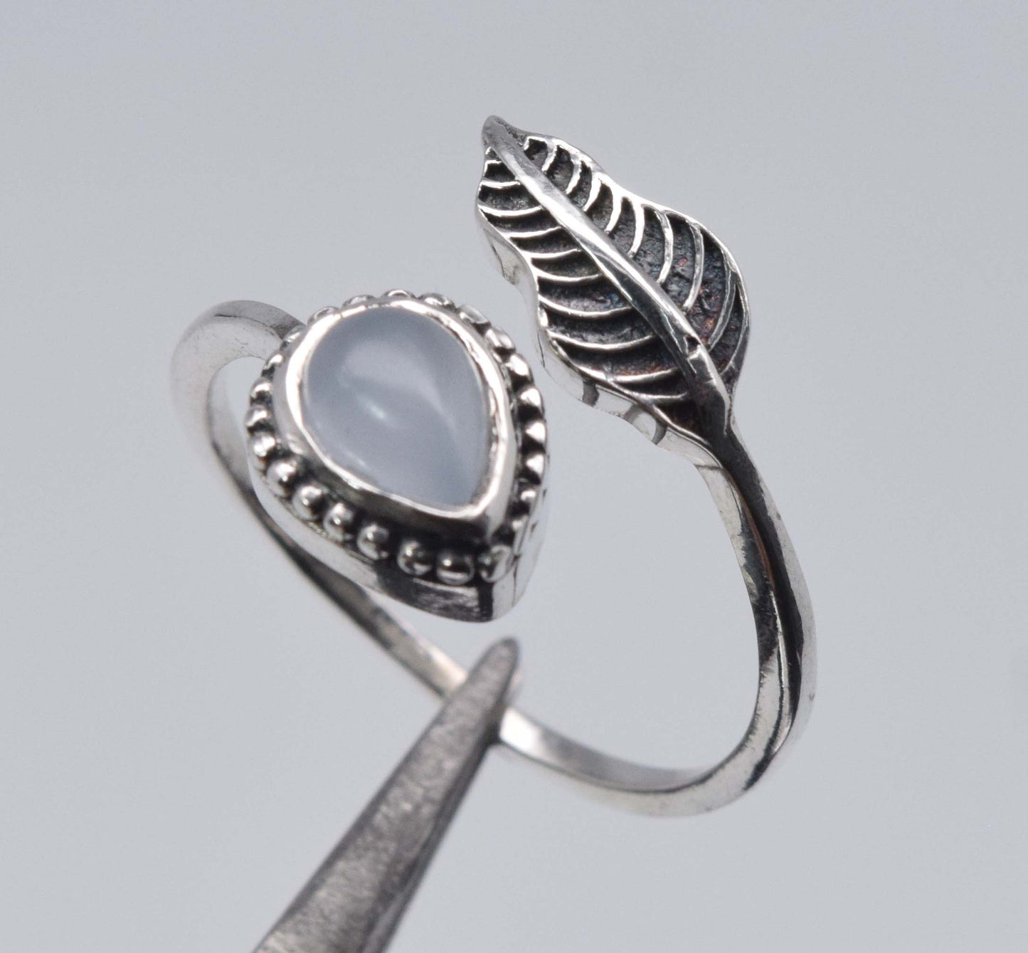 925 Sterling Silver Feather Adjustable Ring - 3 gram