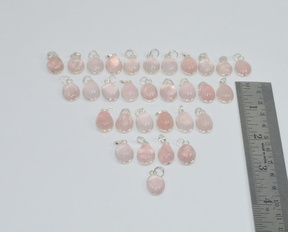 Wholesale31PC925Solid Sterling SilverNATURAL PINK ROSE QUARTZ PENDANT Lot