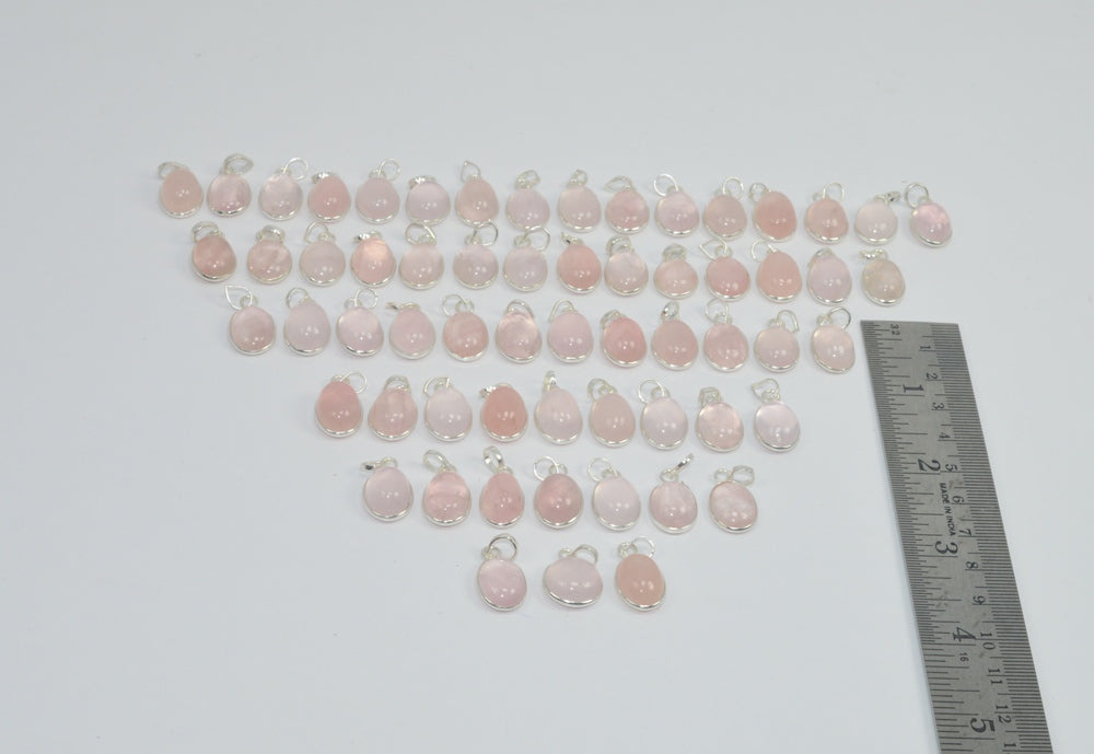 Wholesale61PC925Solid Sterling SilverNATURAL PINK ROSE QUARTZ PENDANT LOT