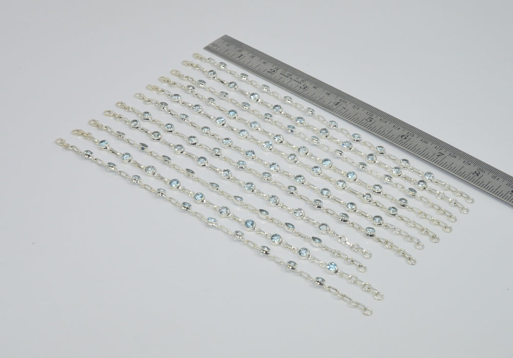 Wholesale11PC 925SolidSterling Silver BLUE TOPAZ MULTI GEMS BRACELET Lot