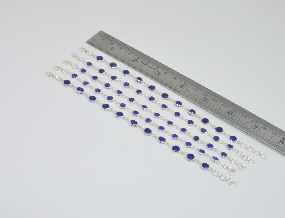 Wholesale 5PC 925 Solid Sterling Silver Blue Simulated Sapphire Bracelet Lot