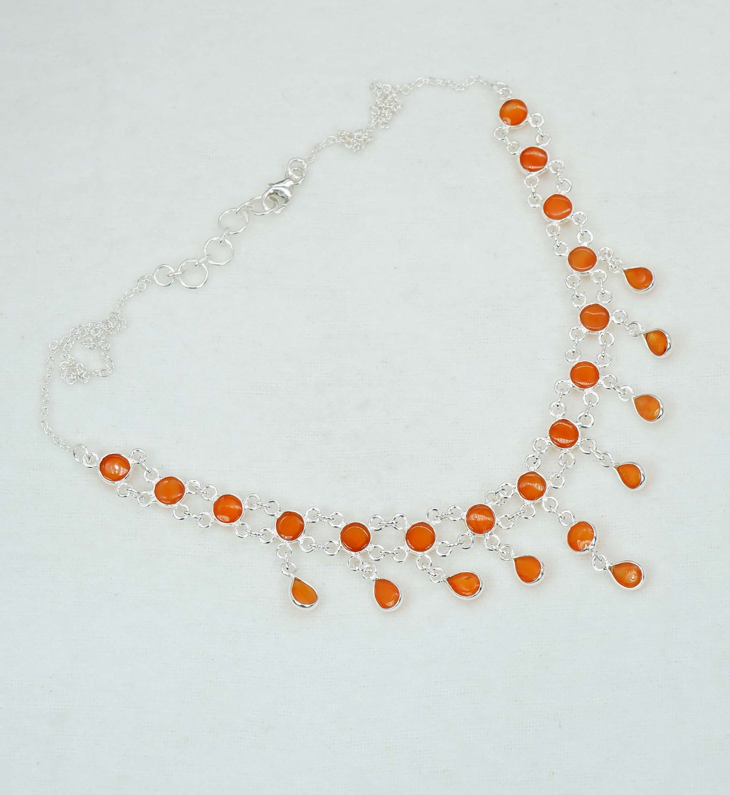 925 Solid Sterling Silver Red Carnelian Necklace - 11.3 GM