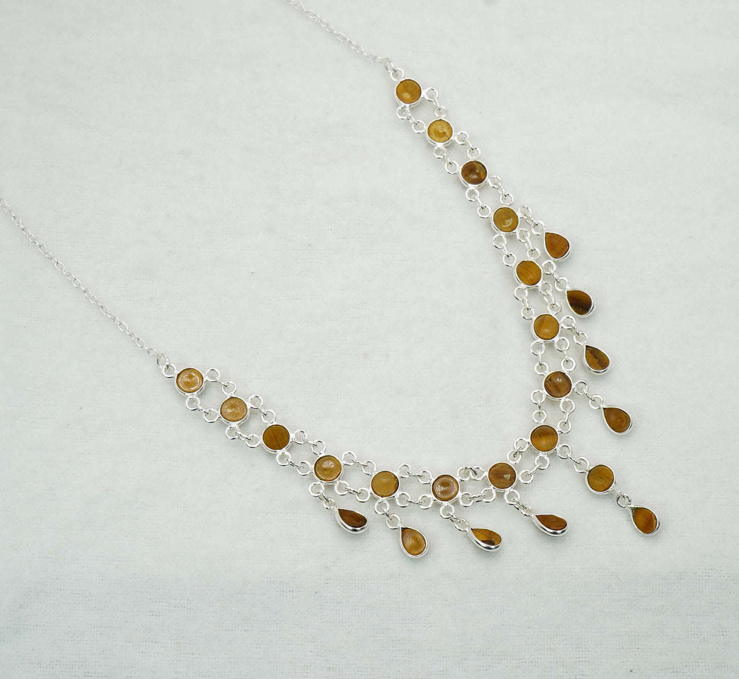 925 Solid Sterling Silver Tiger Eye Necklace - 11.4 GM