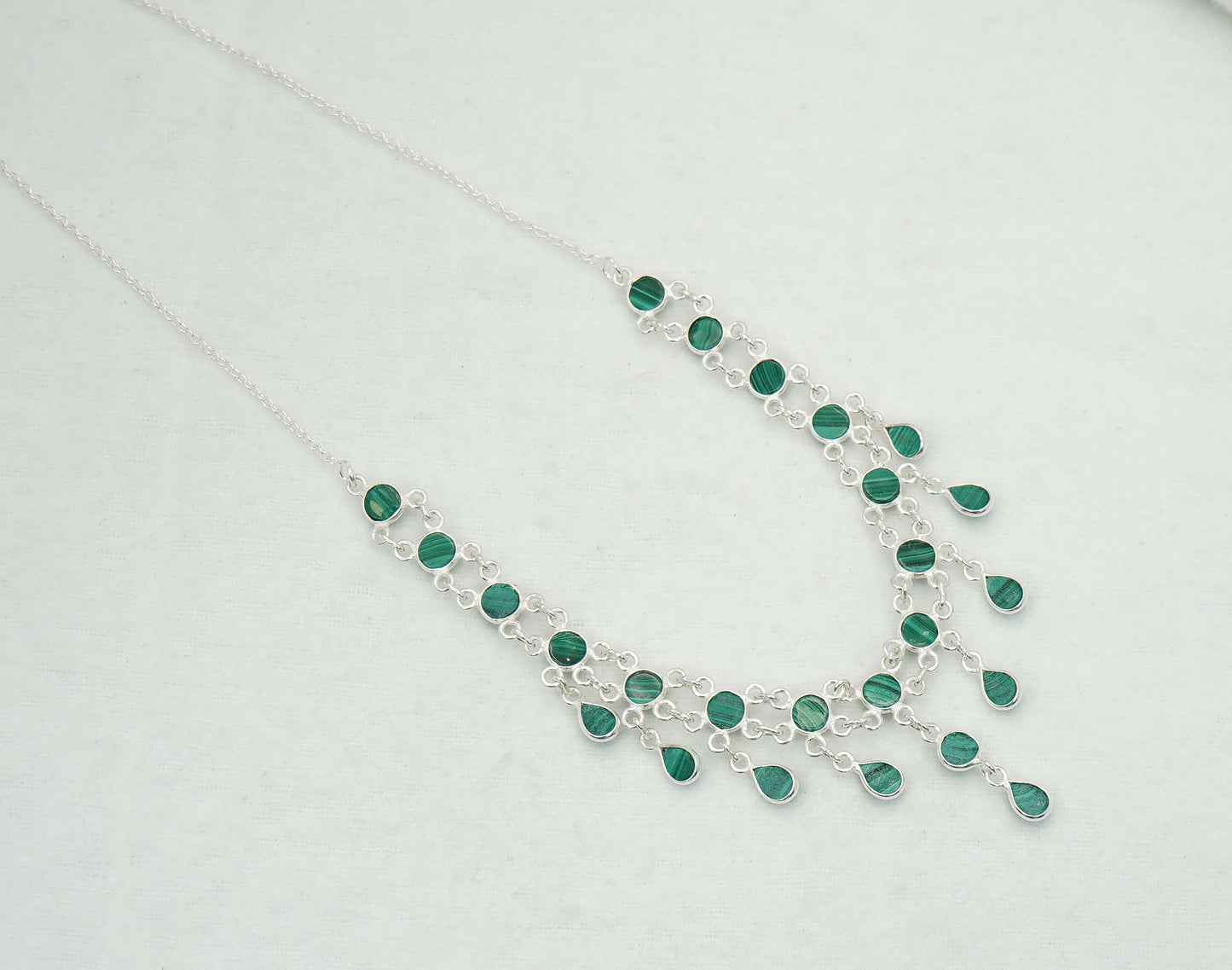 925 Solid Sterling Silver Green Malachite Necklace - 12.7 GM