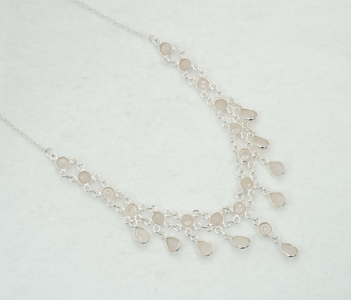 925 Solid Sterling Silver Rose Quartz Necklace - 12.4 GM