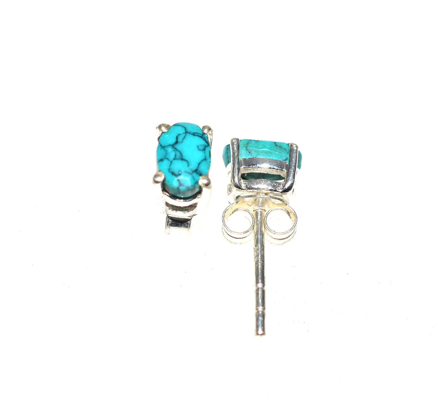 925 SOLID STERLING SILVER FACETED BLUE TURQUOISE STUD EARRING