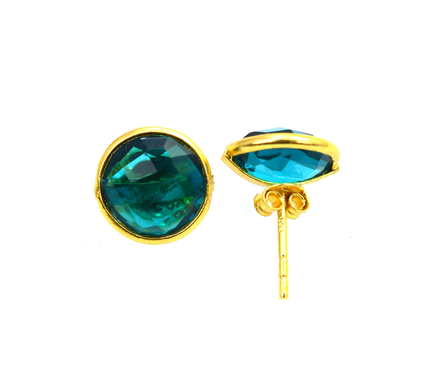 WHOLESALE 5PR 925 SOLID STERLING 24CT GOLD OVERLAY TEAL BLUE QUARTZ STUD LOT